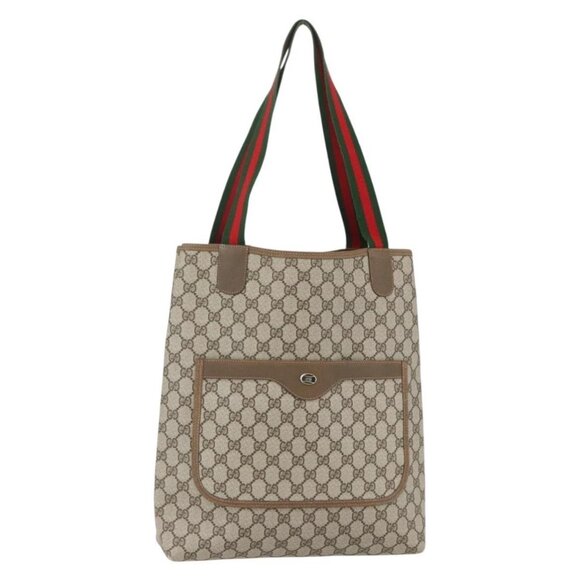 Gucci Handbags - GUCCI GG Supreme Web Sherry Line Tote Bag PVC Beige Red 39 02 003 Auth ka492